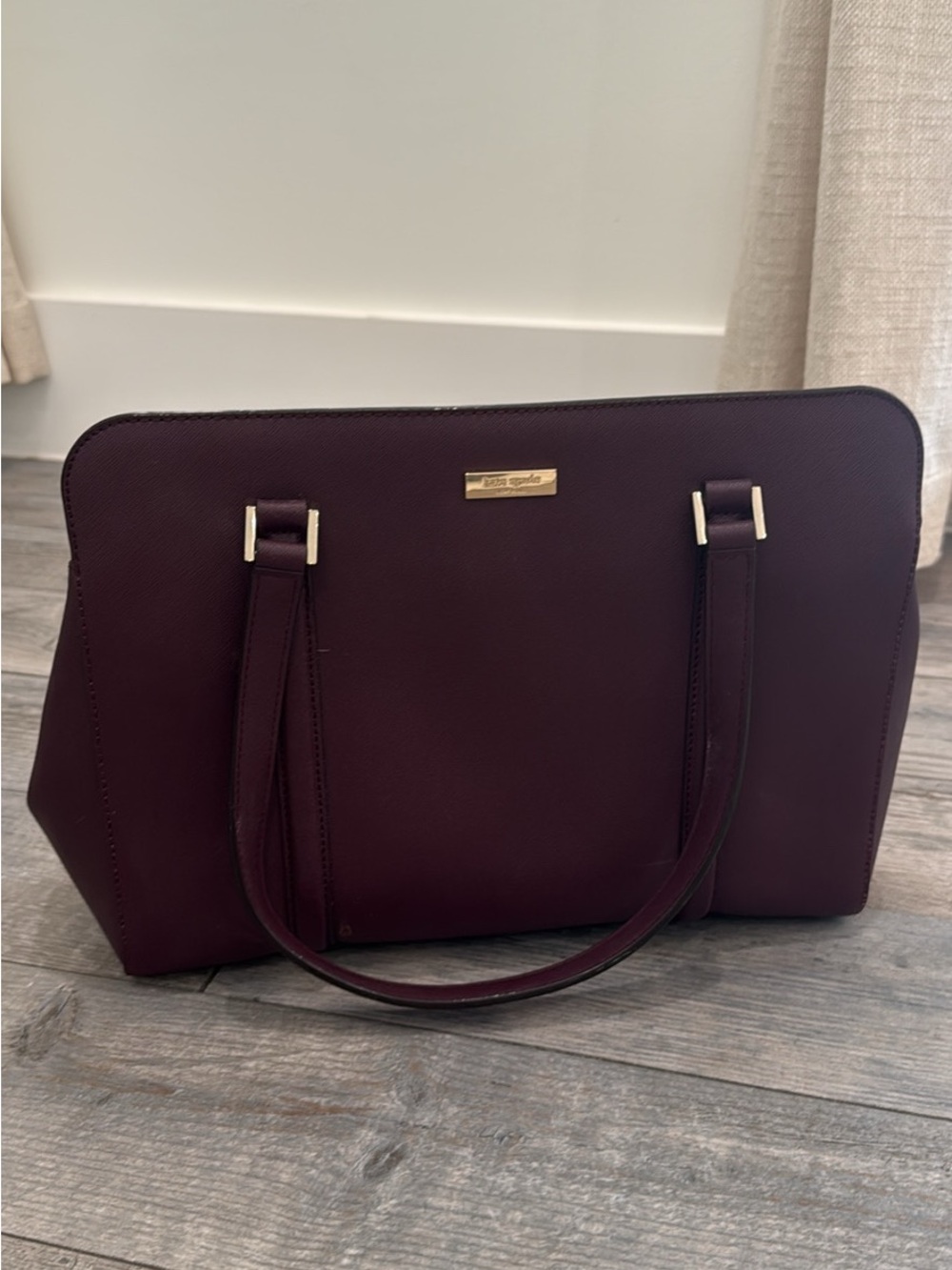 kate spade burgundy structured tote with gold hardware